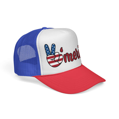 Patriotic Trucker Cap with 'v'merica Design, USA Hat, American Flag Cap, Fourth of July Gift, Summer Outdoors Accessory