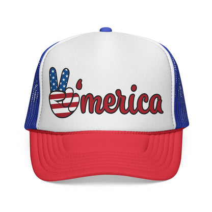 Patriotic Trucker Cap with 'v'merica Design, USA Hat, American Flag Cap, Fourth of July Gift, Summer Outdoors Accessory